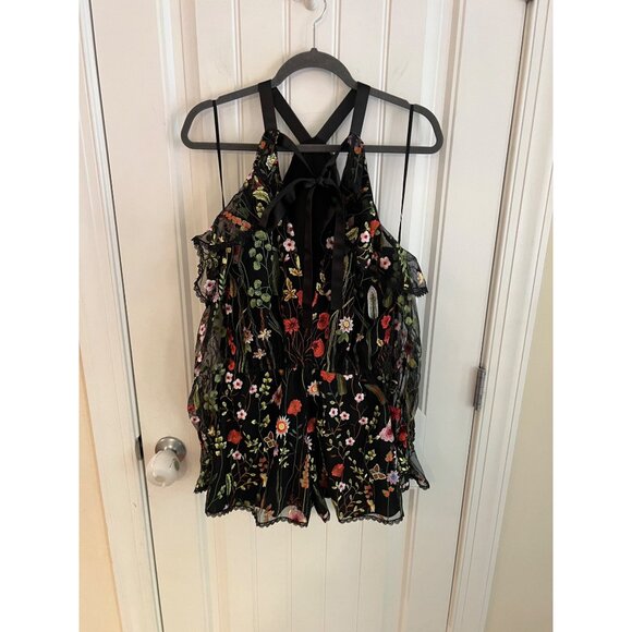 Alexis Brenna Romper‎ Black Garden Embroidered Floral Cold Shoulder Sx Small NWT - Picture 3 of 7